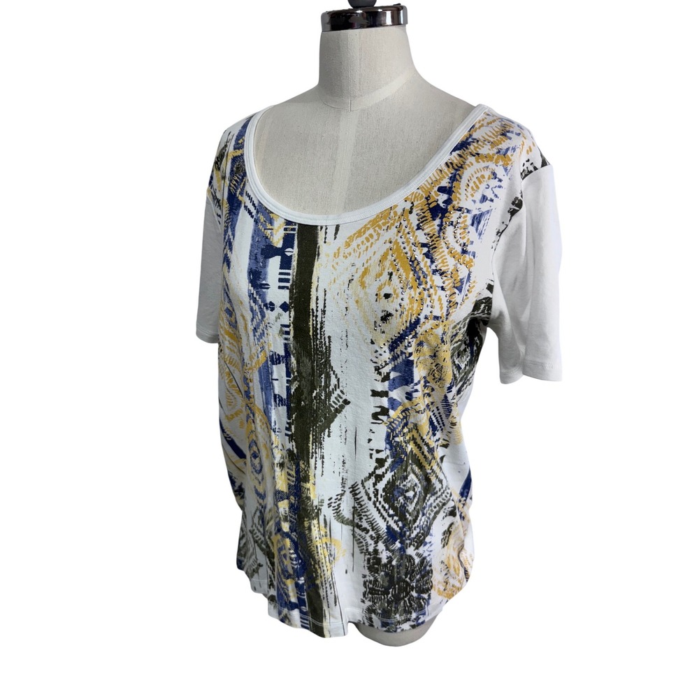 Christopher & Banks Large White T-Shirt Women's Abstract Print Short Sleeve